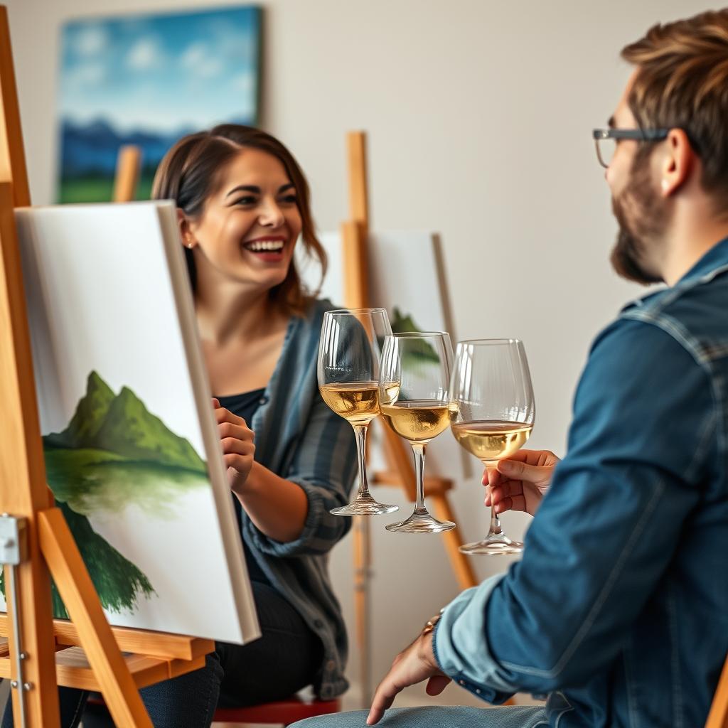 Colorado singles enjoying a relaxed painting activity during speed dating