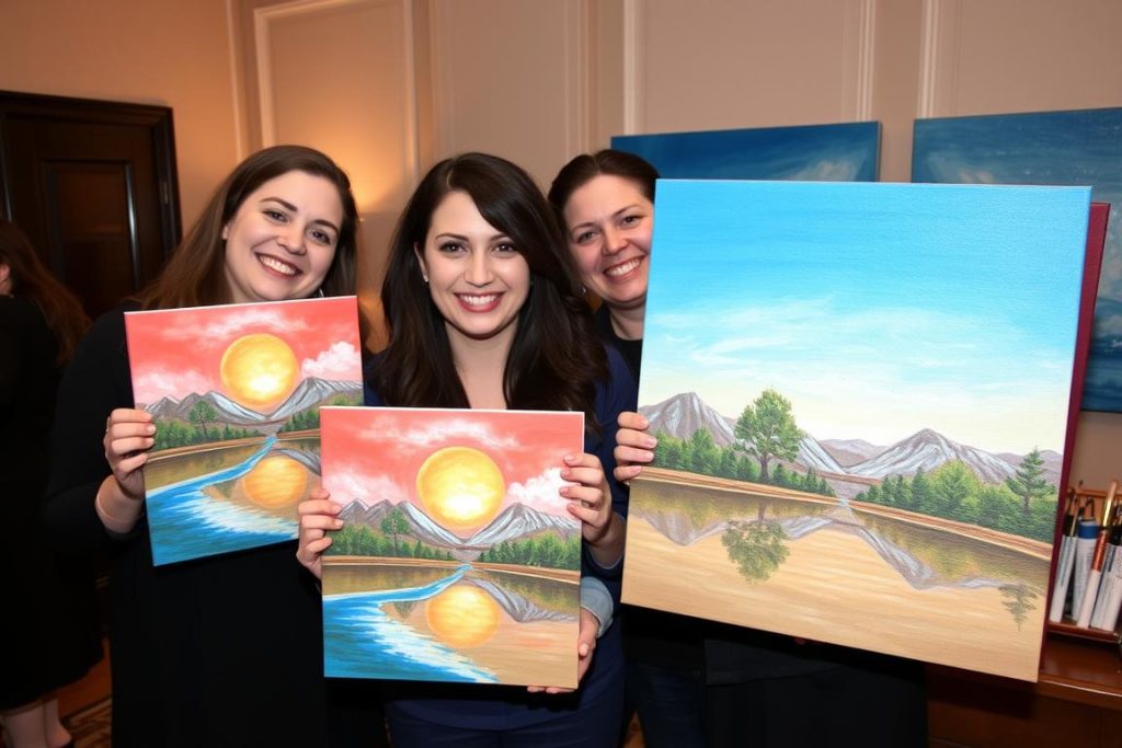 Happy Colorado singles sharing testimonials about sip and paint speed dating experiences