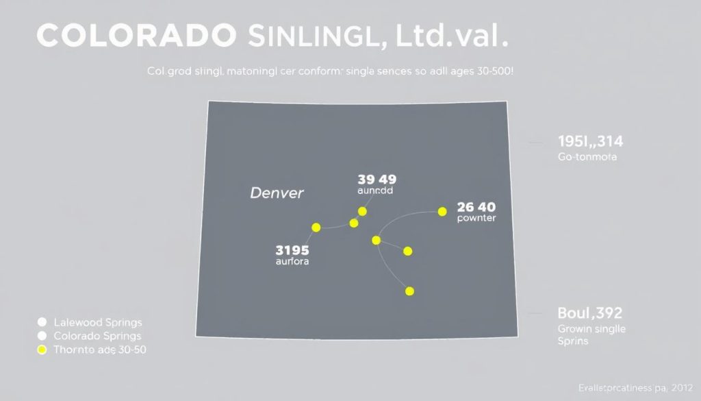 Map of Colorado highlighting cities with high single populations for sip and paint speed dating
