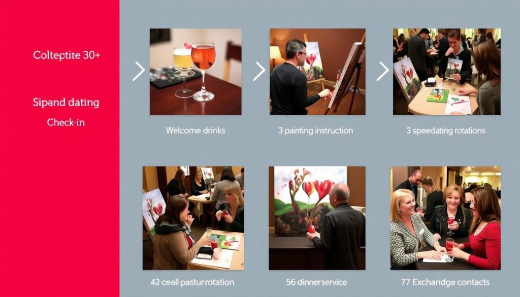 Step-by-step process of Colorado sip and paint speed dating event